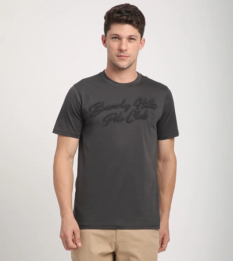 BEVERLY HILLS POLO CLUB Beverly Hills Polo Club Chenille Embroidered Logo Crew Neck Short Sleeves Men's T-Shirt