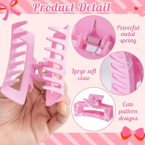 PANTIDE 4Pcs Coquette Pink Bow Hair Claw Clips for Women Girls - Cute Bow Preppy Trendy Rectangle Nonslip Banana Hair Clips, Thin Thick Short Long Curly Accessories, Birthday Bachelorette Wedding Gift - Image 3