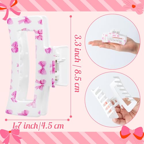 PANTIDE 4Pcs Coquette Pink Bow Hair Claw Clips for Women Girls - Cute Bow Preppy Trendy Rectangle Nonslip Banana Hair Clips, Thin Thick Short Long Curly Accessories, Birthday Bachelorette Wedding Gift - Image 2