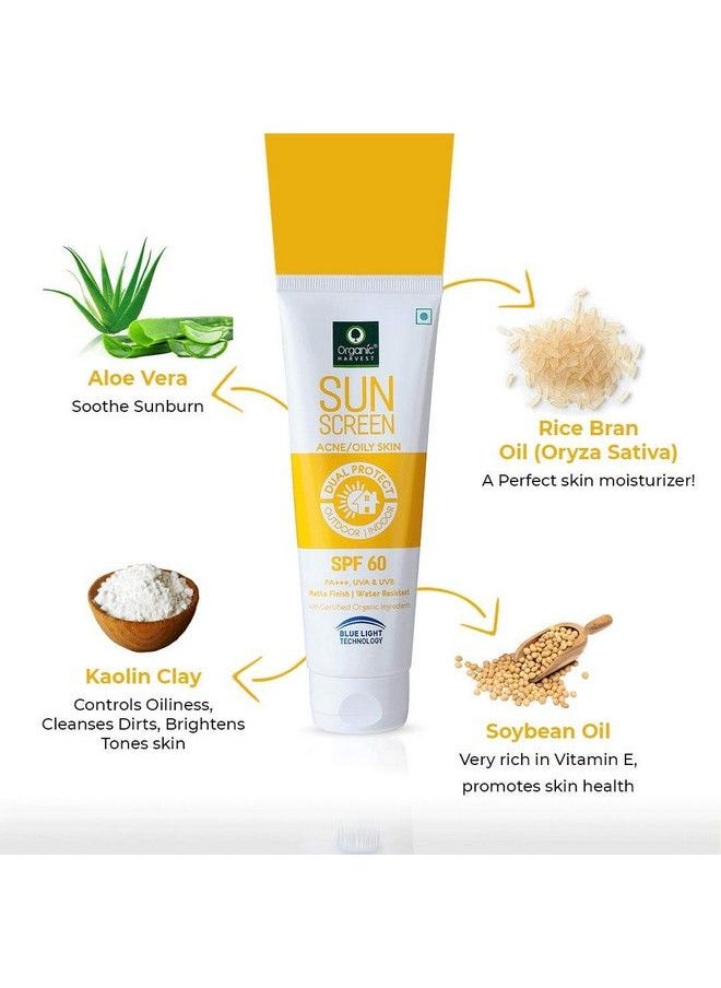 Organic Harvest - Sunscreen Spf 60 All Skin & Spf 60 Oily Skin Type Combo With Blue Light Technology Protects From Harmful Uva & Uvb Rays Pa+++ 100% Organic 100Gm (Pack Of 2) - Image 1
