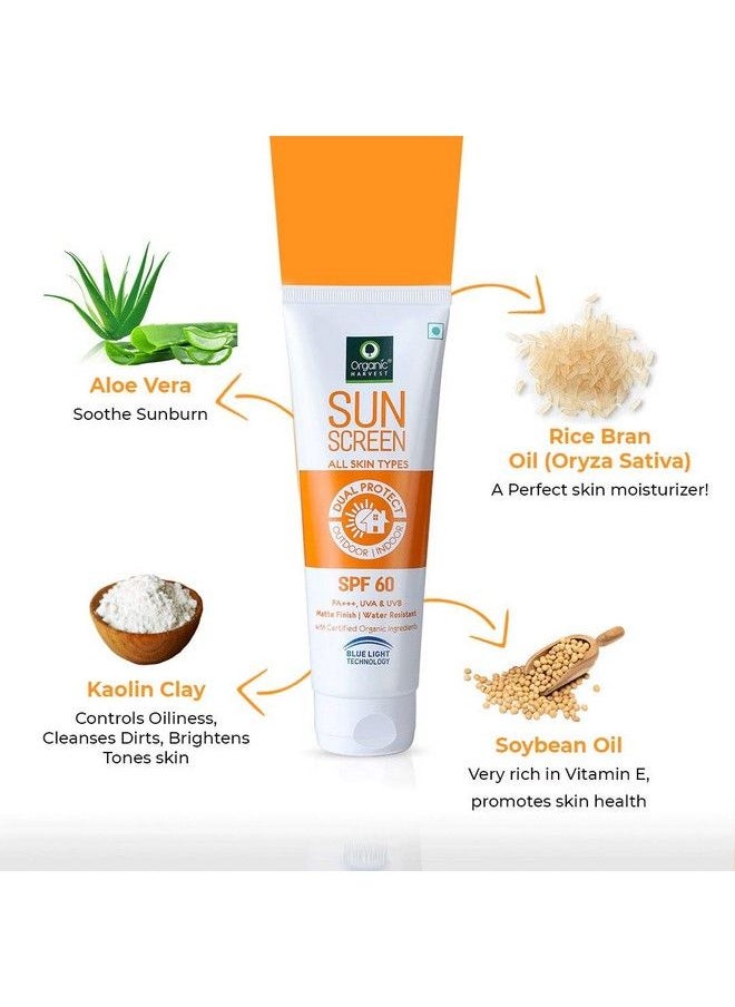 Organic Harvest - Sunscreen Spf 60 All Skin & Spf 60 Oily Skin Type Combo With Blue Light Technology Protects From Harmful Uva & Uvb Rays Pa+++ 100% Organic 100Gm (Pack Of 2) - Image 1