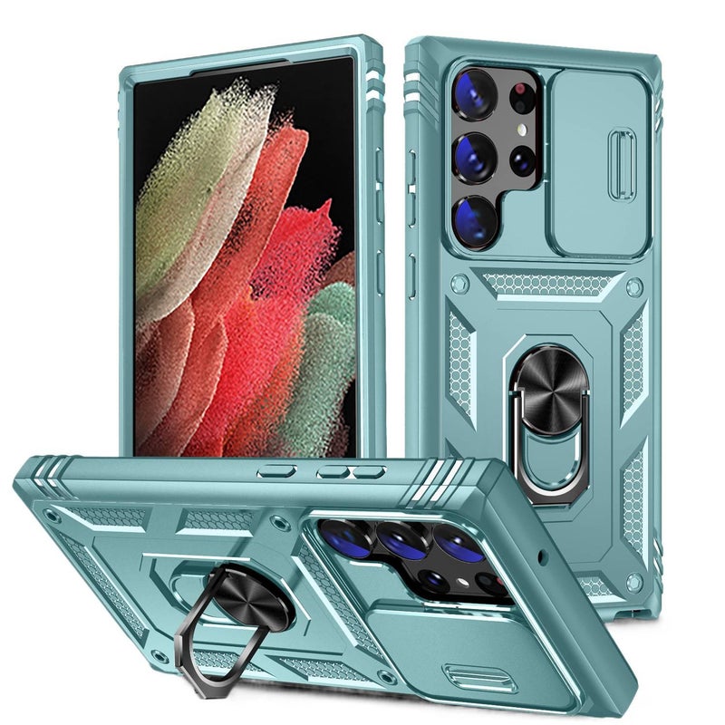 غطاء MagSafe | حماية من السقوط | حامل قائم | أخضر TPU | مقاوم للصدمات لـ Samsung Galaxy S22 Ultra - Image 1