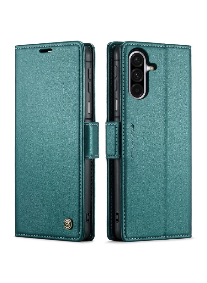 CaseMe Phone Case Luxury PU Leather Design Anti Fingerprint 023 Flip Cover Card Slot Holder Cover For  Samsung Galaxy A17 (Green) - Image 1