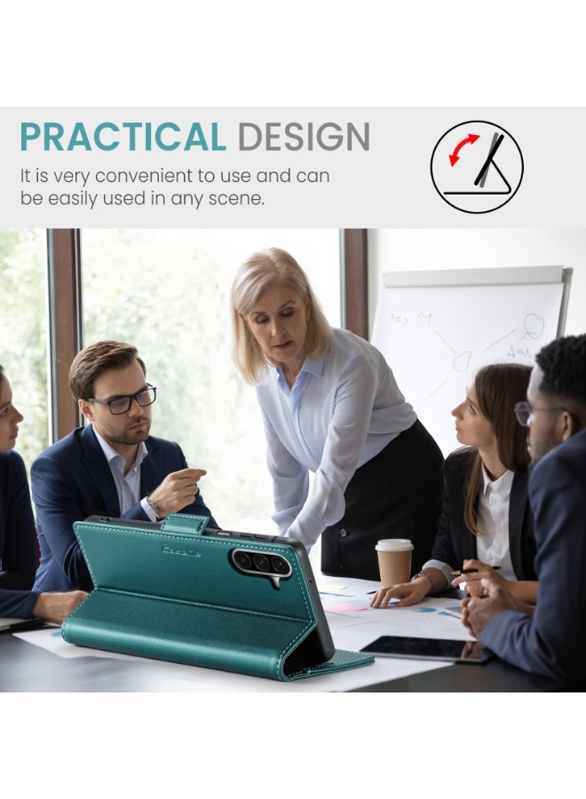 CaseMe Phone Case Luxury PU Leather Design Anti Fingerprint 023 Flip Cover Card Slot Holder Cover For  Samsung Galaxy A17 (Green) - Image 2