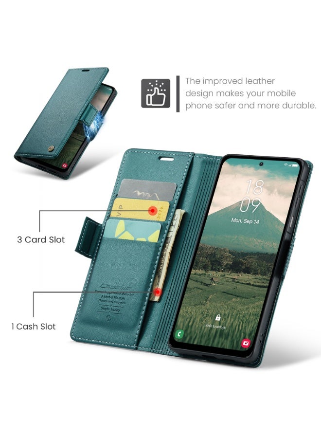 CaseMe Phone Case Luxury PU Leather Design Anti Fingerprint 023 Flip Cover Card Slot Holder Cover For  Samsung Galaxy A17 (Green) - Image 5