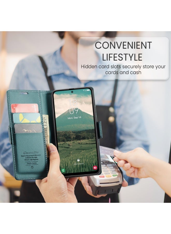 CaseMe Phone Case Luxury PU Leather Design Anti Fingerprint 023 Flip Cover Card Slot Holder Cover For  Samsung Galaxy A17 (Green) - Image 3