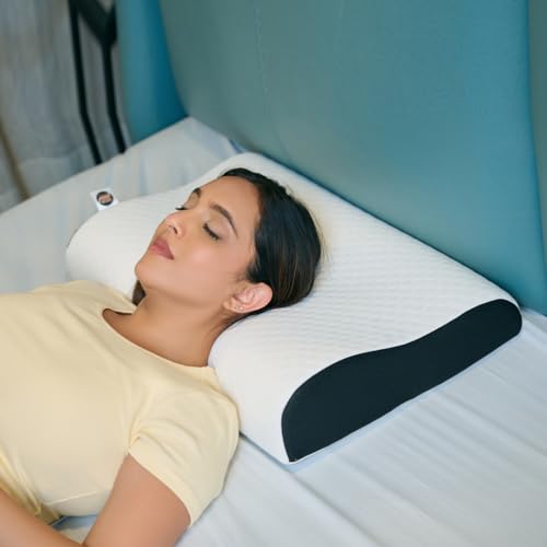 CareFoam Memory Foam Cervical Neck Pillow | 2 Years Warranty | Pain Relief Sleep, Improves Posture Spinal Alignment, Neck Pain Relief | Queen 19 x 11 x 3.5 Inch | White Jacquard Cover | Pack of 1 - Image 1