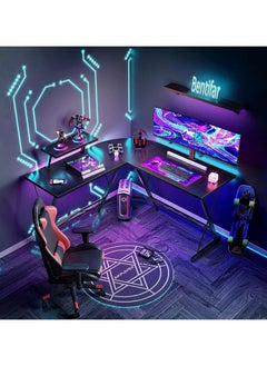 Bentifar L-Shaped Desk, Space-Saving Corner Table for Home Office, Gaming, and Writing, Large Monitor Stand Included, Easy Assembly (Black)  - Image 2