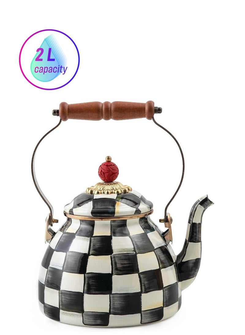 MacKenzie-Childs Courtly Check Enamel Tea Kettle 2 Quart - Image 1