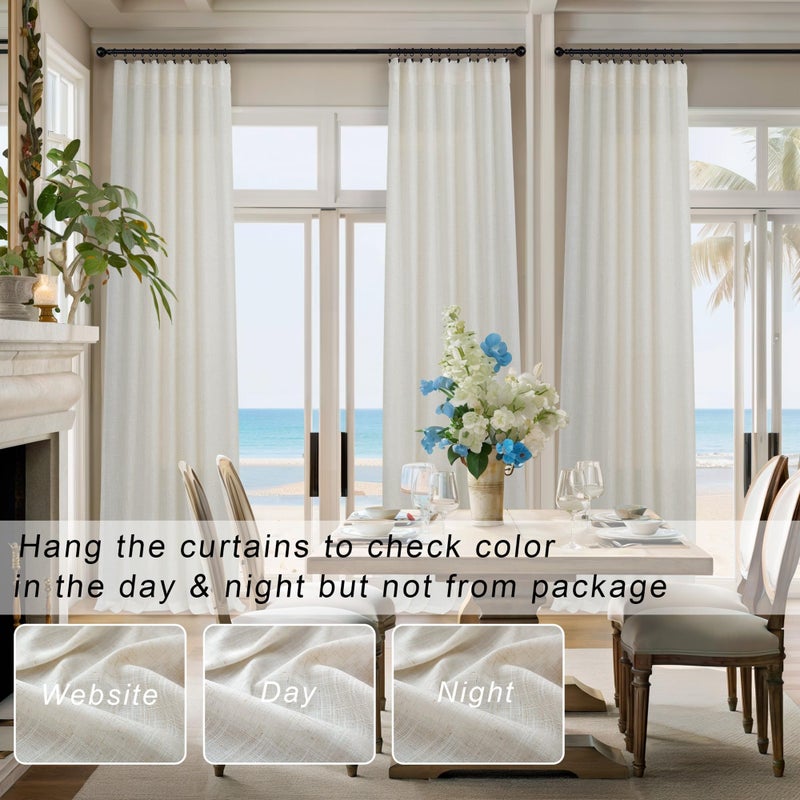 Pitalk Natural Linen Curtains 108 Inches Long for Living Room 2 Panels Set Loop Pocket Back Tab Draperies Neutral Earth Tone Soft Cotton Textured Semi Sheer Linen Curtains for Large Window Vertical 9 FT Tall - Image 5