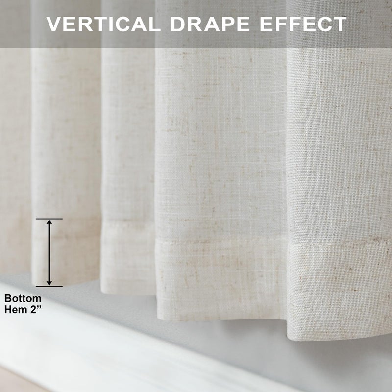 Pitalk Natural Linen Curtains 108 Inches Long for Living Room 2 Panels Set Loop Pocket Back Tab Draperies Neutral Earth Tone Soft Cotton Textured Semi Sheer Linen Curtains for Large Window Vertical 9 FT Tall - Image 4