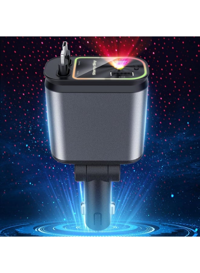 شاحن سيارة قابل للسحب Starlight: إكسسوارات سيارة مع Starlight في سقف السيارة، شواحن سيارة USB C، محول شحن سريع ومنافذ شحن مزدوجة، شاحن هاتف سيارة 4 في 1 لأجهزة iPhone و iPad و AirPods - Image 1