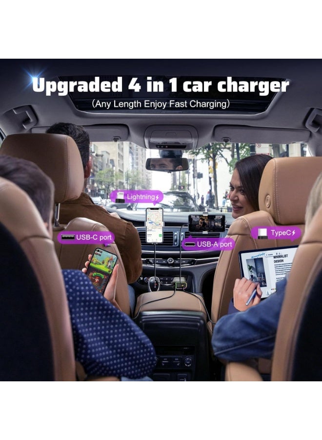 شاحن سيارة قابل للسحب Starlight: إكسسوارات سيارة مع Starlight في سقف السيارة، شواحن سيارة USB C، محول شحن سريع ومنافذ شحن مزدوجة، شاحن هاتف سيارة 4 في 1 لأجهزة iPhone و iPad و AirPods - Image 2