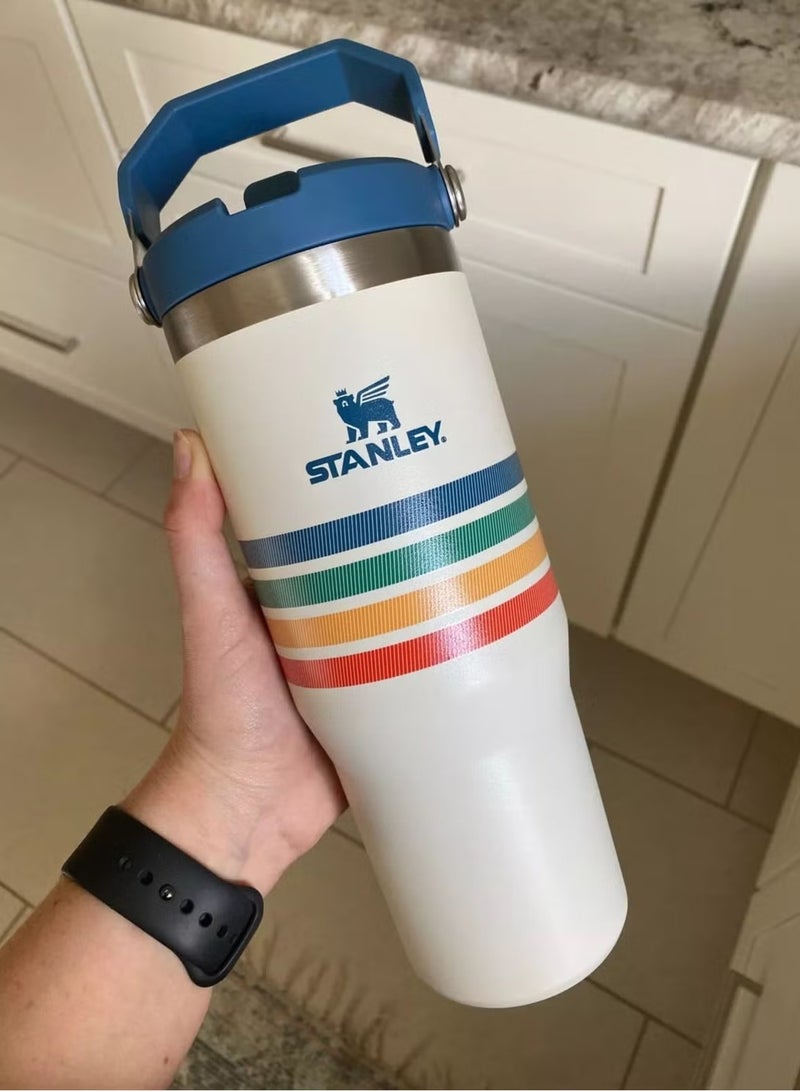 Stanley IceFlow Vacuum Insulated 30oz Tumbler – Reusable Stainless Steel Water Bottle with Flip Straw Lid – Leak-Resistant Travel Tumbler – BPA-Free Double Wall Insulated Cup – Keeps Drinks Cold Up to 12 Hours or Iced for 48 Hours – Cream Stripe Design - Image 4