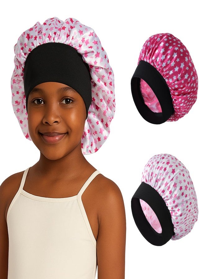 ZHENSILK 2PCS Kids Satin Sleep Bonnet for Girls, Soft Hair Cap for Sleeping, Toddler Bonnet for Curly Hair (US, Alpha, X-Small, Small, Color-A Pink) - Image 1