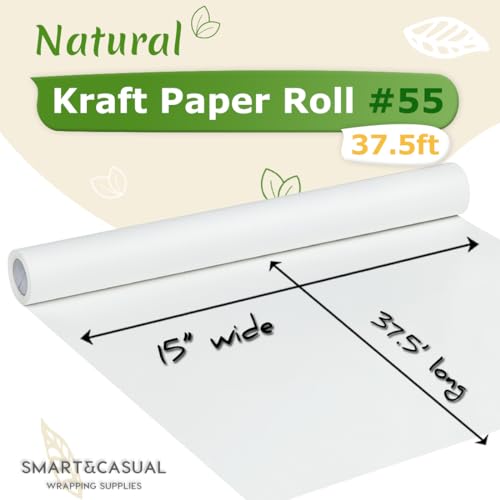 SMART&CASUAL 15" x 450" (37.5') Kraft Paper Roll for Art Craft Supplies Gift Wrapping Moving Packing Kids Painting Drawing Paint Easel Poster Chart Paper (White, 15" W x 450" L (37.5')) - Image 2