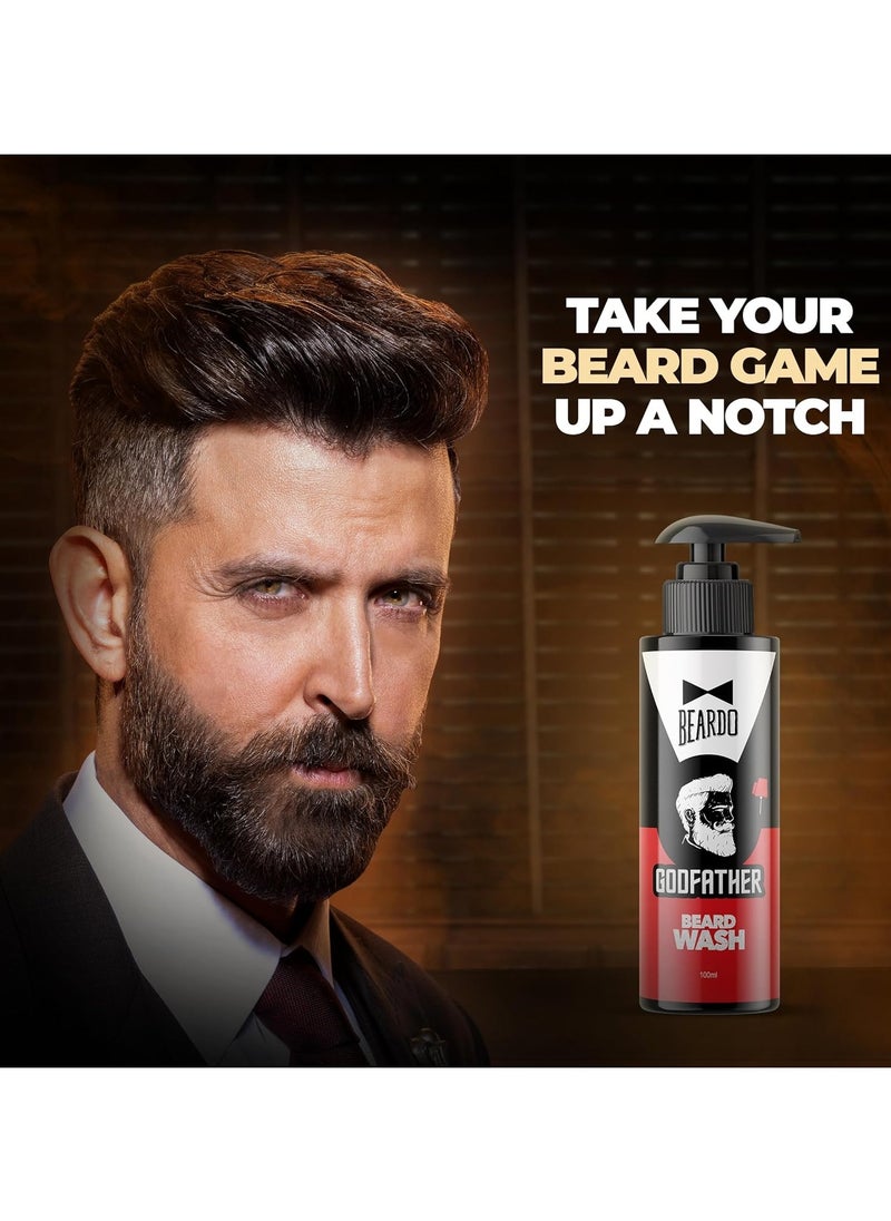 BEARDO - Beardo Godfather Beard Wash for men 100ml Aromatic Woody Scent Purifying and Hydrating Beard and Skin Cleaner with Avocado Oil Argan Oil Beard Shampoo for Clean and Healthy Beard - Image 1