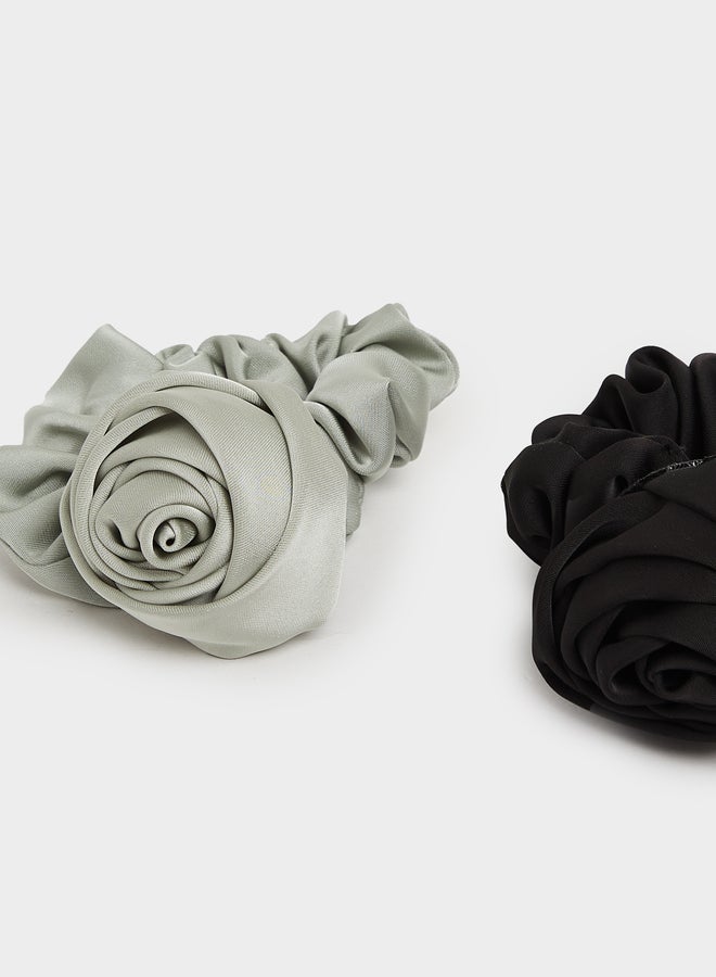 Styli Set of 2 - Solid Scrunchie with Flower Detail  - Image 3