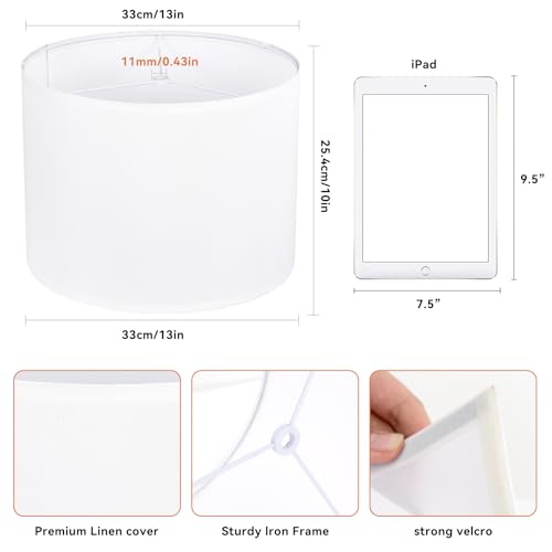 YoflowX White Lamp shades Set of 2, Drum Tall LampShades 13" Top x 13" Bottom x 10" Height, Lamp Shades for Table Lamps & Floor Lamps & Bedside Lamps Replacement, Natural Linen Lampshades Easy Assembly - Image 5