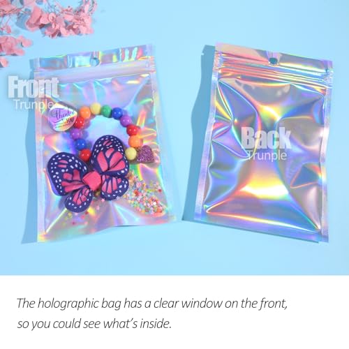 Trunple 100 Pcs Holographic Resealable Packaging Bags for Small Business Supplies, Cute Small Color Smell Proof Foil Pouch Plastic Baggies for Lip Gloss Soap Party Food Storage (4x6 inch) - Image 3