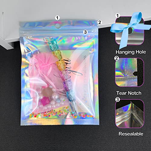 Trunple 100 Pcs Holographic Resealable Packaging Bags for Small Business Supplies, Cute Small Color Smell Proof Foil Pouch Plastic Baggies for Lip Gloss Soap Party Food Storage (4x6 inch) - Image 5