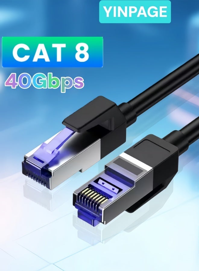 YINPAGE Cat8 Ethernet Cable 2M, Gaming Grade 40Gbps 2000MHz RJ45 Network Cable, Pure Copper Core & Multi-Shielded LAN Wire, Durable PVC & Metal Shell, Compatible with PS5/Xbox/Switch/PC/Router/Modem, Ideal for 4K/8K Video, Office & Gaming - Black - Image 1