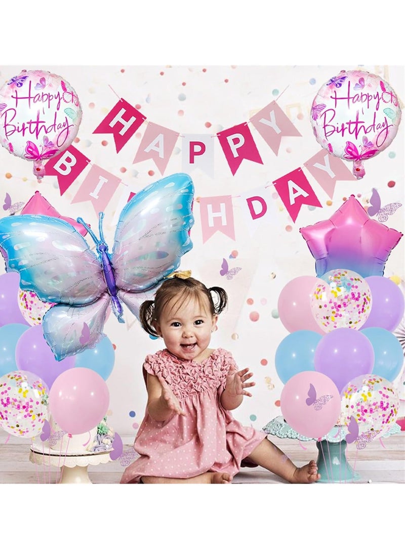 DUNISO Butterfly Birthday Party Decorations, Pastel Macaron Purple Pink Party Balloon With Matallic Pink Purple Confetti Latex Balloons For Girls Butterfly Theme Birthday Decorations - Image 3