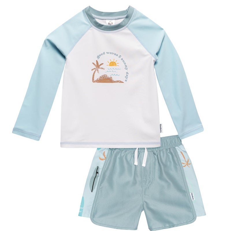 Gerber Baby Boys Baby Toddler Long Sleeved Rashguard Swim Bathing Suit Set Surf 18 Months - Image 2