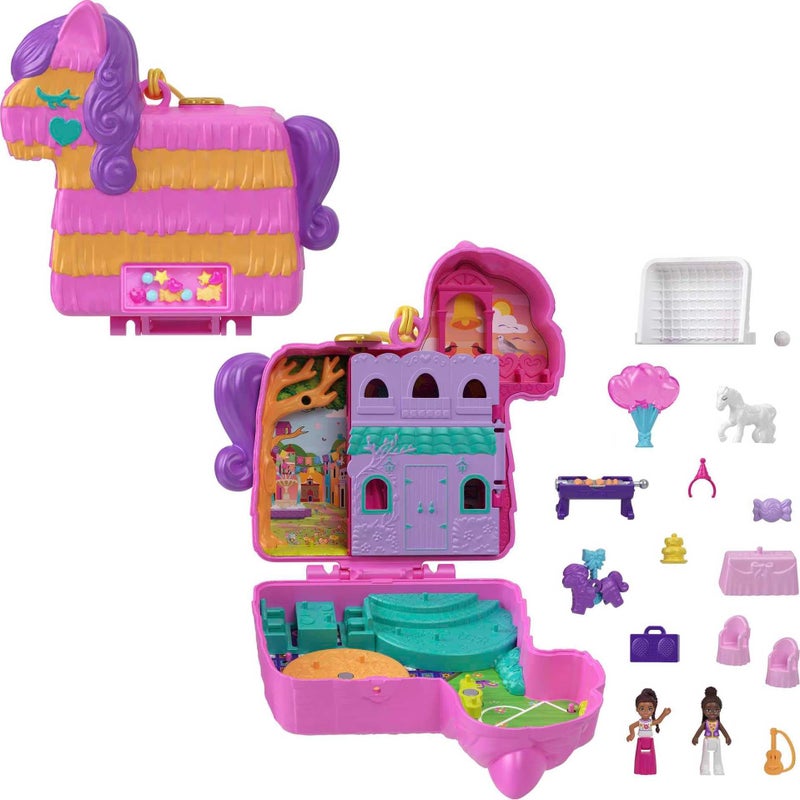 Polly Pocket ألعاب بولي بوكيت الصغيرة، مجموعة ألعاب حفلة البيñاتا المدمجة مع دميتين صغيرتين و 14 ملحقًا، ألعاب السفر في عالم الجيب مع مفاجآت، HKV32 - Image 1