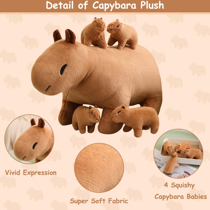 SQEQE Capybara Mommy Plush with 4 Cute Capybara Stuffed Animals Super Soft Babies Plushie Gift Stuffed Cotton Plushies Animal Toy for Boys and Girls - Image 3
