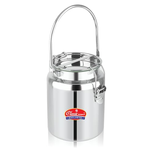 Classic Steels Leak Proof Prime Multi Can (4 Liters) Air Tight, Stainless Steel Storage Can Useable As Steel Dabba, Milk, Ghee, Oil Storage, Etc. Heavy Jointless Body, Induction Compatible.,Silver - Image 1