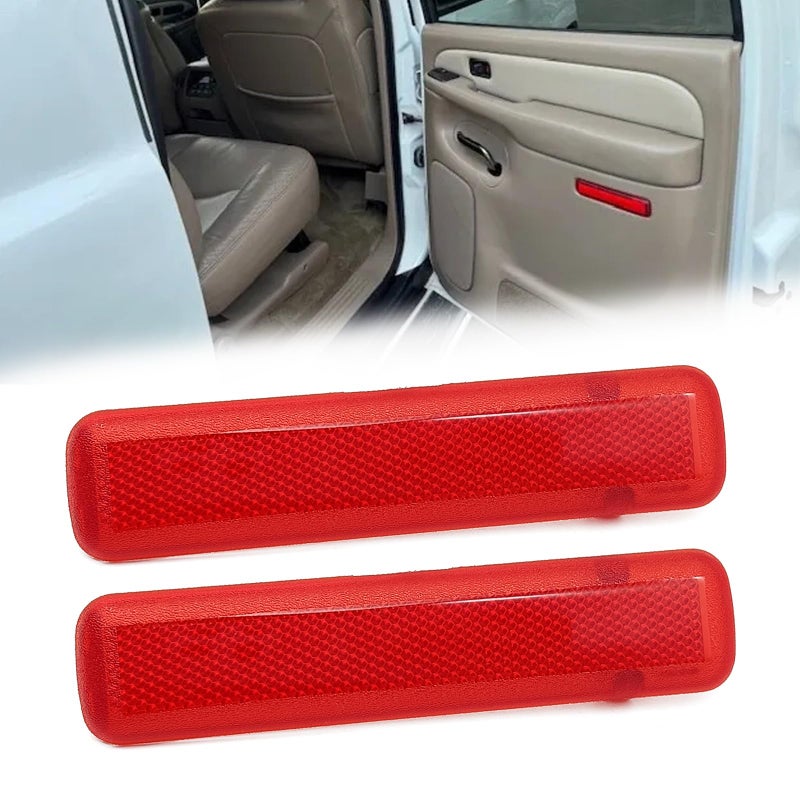 1 Pair Rear Left Driver and Right Passenger Side Door Red Reflector Panel Safety Alert Light Cover Compatible with Chevrolet GMC Yukon 20032007 Replaces Part 15183155 15183156