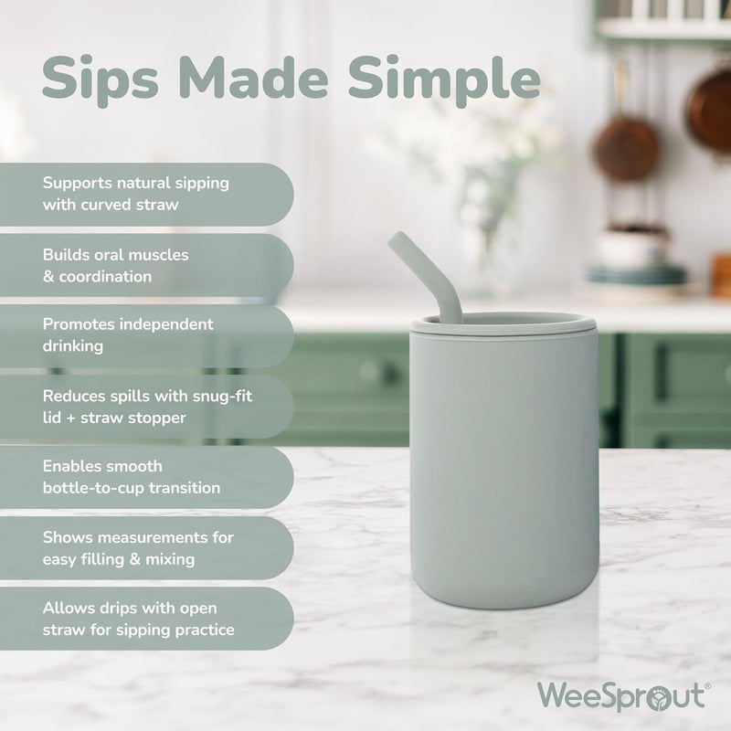 WeeSprout Silicone Baby Cups with Straws and Lids - Set of 2, 4 & 8 oz Food Grade Toddler Training Containers - Image 3
