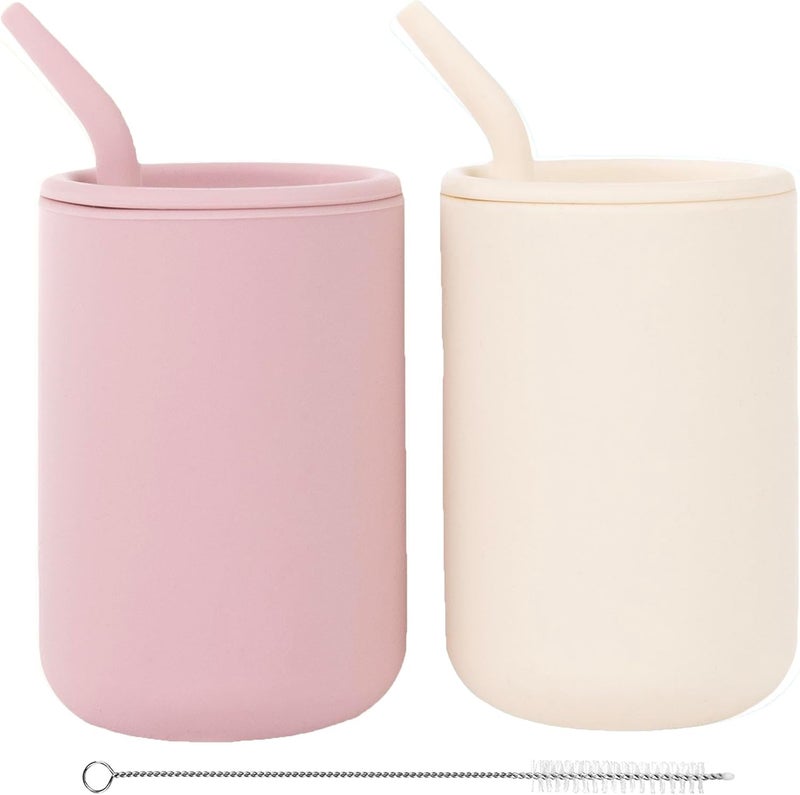 WeeSprout Silicone Baby Cups with Straws and Lids - Set of 2, 4 & 8 oz Food Grade Toddler Training Containers - Image 1