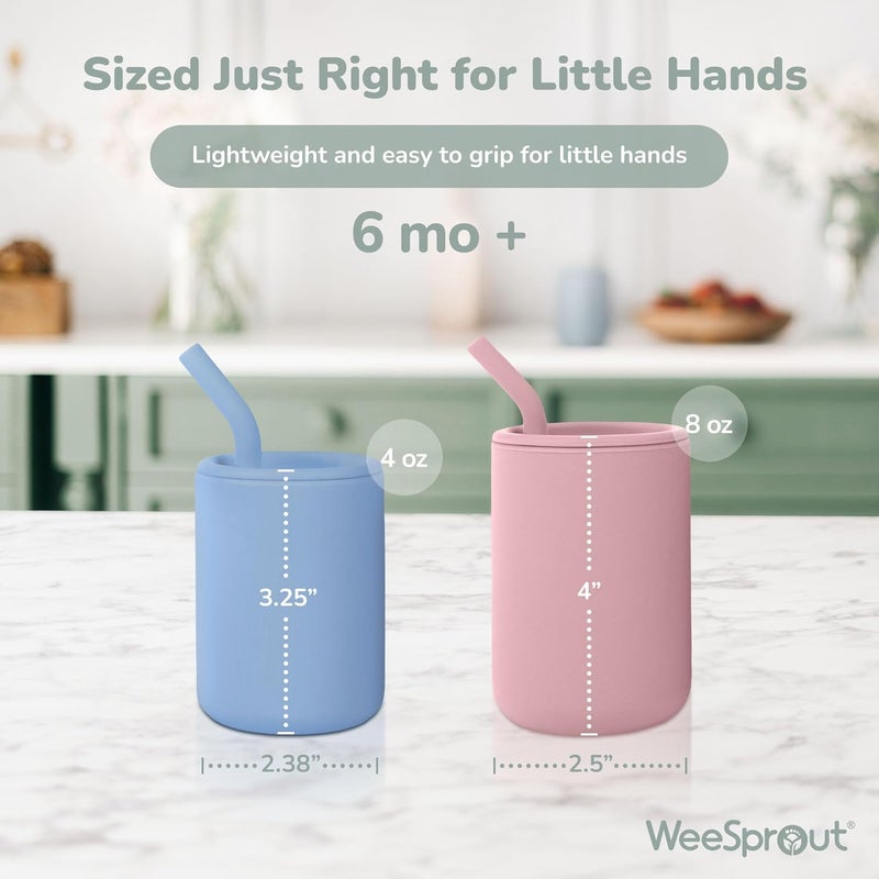 WeeSprout Silicone Baby Cups with Straws and Lids - Set of 2, 4 & 8 oz Food Grade Toddler Training Containers - Image 2