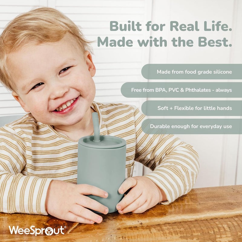WeeSprout Silicone Baby Cups with Straws and Lids - Set of 2, 4 & 8 oz Food Grade Toddler Training Containers - Image 5