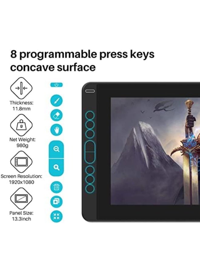 HUION Kamvas 13 Drawing Tablet with Screen, 13.3 Inch Full-Laminated Pen Display with Battery-Free Stylus PW517, Tilt Support, 8 Shortcut Keys, Compatible with Android, Windows, Mac & Linux Black - Image 5