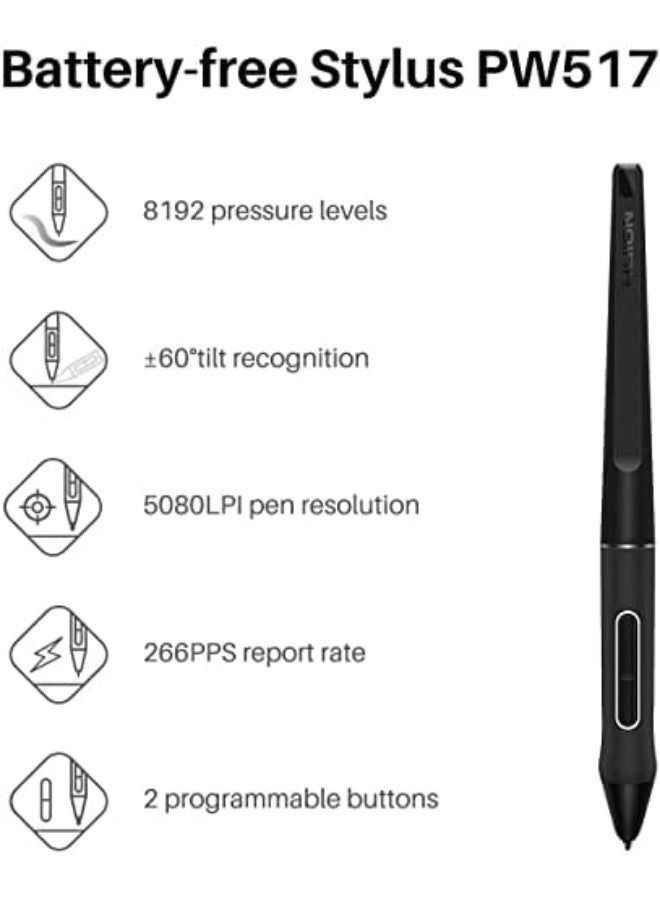 HUION Kamvas 13 Drawing Tablet with Screen, 13.3 Inch Full-Laminated Pen Display with Battery-Free Stylus PW517, Tilt Support, 8 Shortcut Keys, Compatible with Android, Windows, Mac & Linux Black - Image 3