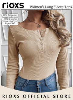 RIOXS Women's Long Sleeve Basic Shirts, Comfortable Skin-friendly Slim Fitted Underscrub, Soft Stretchy Tops, Button up Shirts for Women, Classic Simple Undershirt with Fitted Silhouette, Versatile Essential Piece that Can Adapt to Any Situation  - Image 2