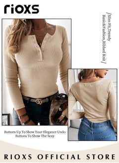 RIOXS Women's Long Sleeve Basic Shirts, Comfortable Skin-friendly Slim Fitted Underscrub, Soft Stretchy Tops, Button up Shirts for Women, Classic Simple Undershirt with Fitted Silhouette, Versatile Essential Piece that Can Adapt to Any Situation  - Image 5