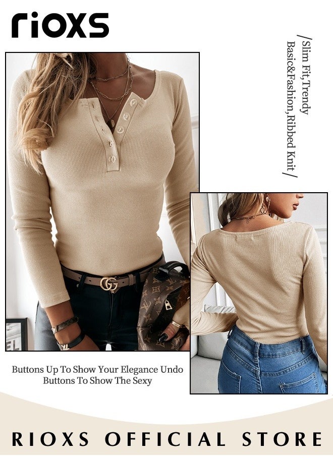 RIOXS - Women's Long Sleeve Basic Shirts, Comfortable Skin-friendly Slim Fitted Underscrub, Soft Stretchy Tops, Button up Shirts for Women, Classic Simple Undershirt with Fitted Silhouette, Versatile Essential Piece that Can Adapt to Any Situation - Image 1