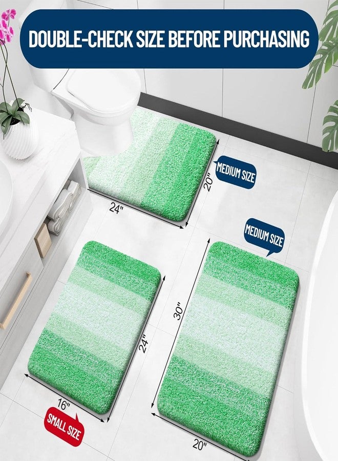 OLANLY Bathroom Rugs Sets 3 Piece, Soft Absorbent Microfiber Bath Mats and U-Shaped Contour Toilet Rug, Plush Shaggy Bath Mat Set for Bathroom (30"x20"+24"x16"+24"x20", Green) - Image 2