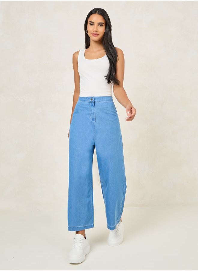 Styli - Lightweight Wide Leg Jeans with Button-Zip Closure - Image 1