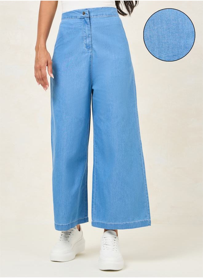 Styli - Lightweight Wide Leg Jeans with Button-Zip Closure - Image 1
