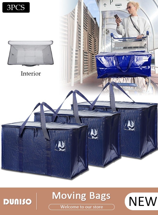 DUNISO 3 Pack Large Moving Bags, Heavy Duty Moving Storage Tote Bags with Tag Port, Foldable Clothes Storage Bags with Zippers and Reinforced Carrying Handles, Storage Bags for Travelling, Moving, Camping  - Image 1