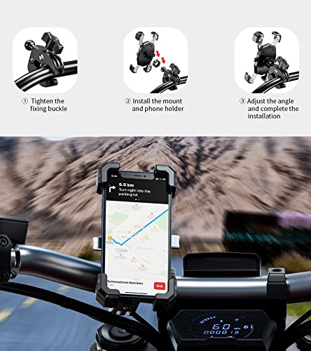 Kewig Motorcycle Phone Mount, Bike Phone Mount Upgrade Quick Install Handlebar Clamp, Bike Phone Holder for Scooter Clip Mount for 4.0-6.9" Phone - Image 5
