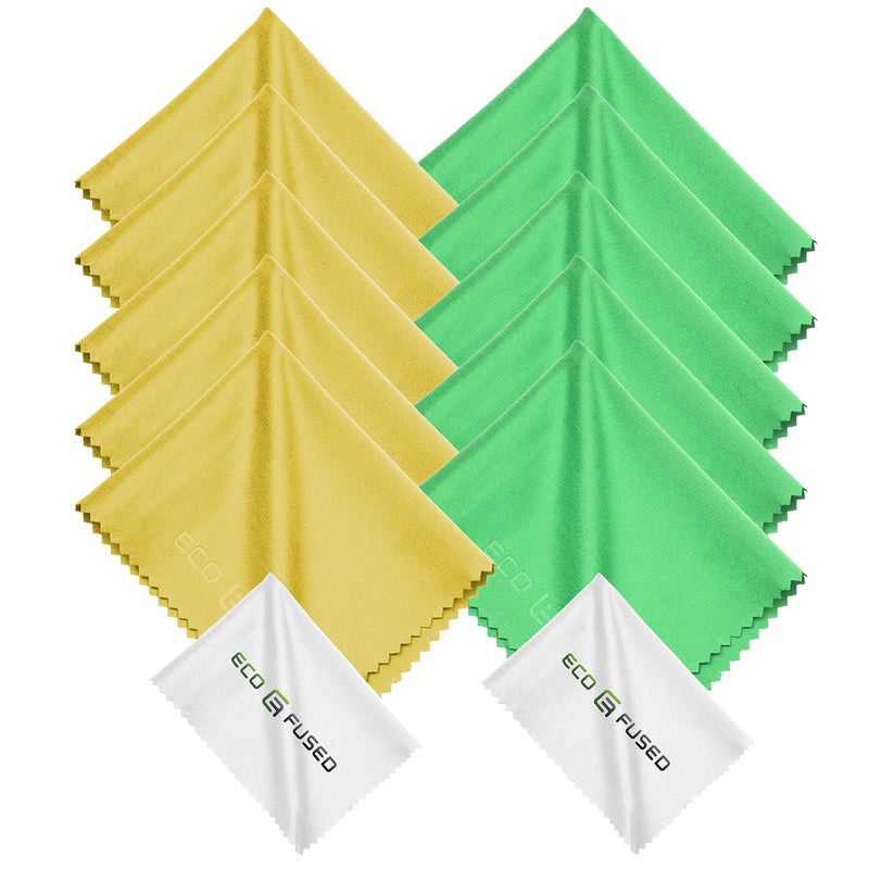 EcoFused Microfiber Cleaning Cloths 12 Pack Ideal for Cleaning Glasses Spectacles Camera Lenses iPad Tablets Smartphones iPhone Android Phones Laptops LCD Screens