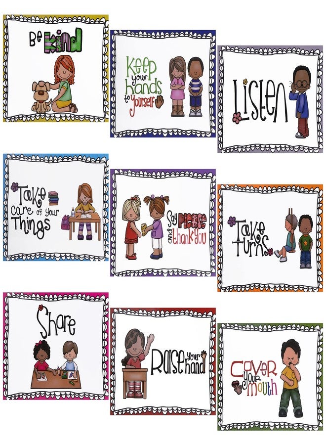 Alpurple 9 Pcs A4 Classroom Rules Posters, Preschool Class Rules Poster, Classroom Rule Behavior Educational Posters, Good Habits Manners Chart for Preschool and Primary school Supplies - Image 1