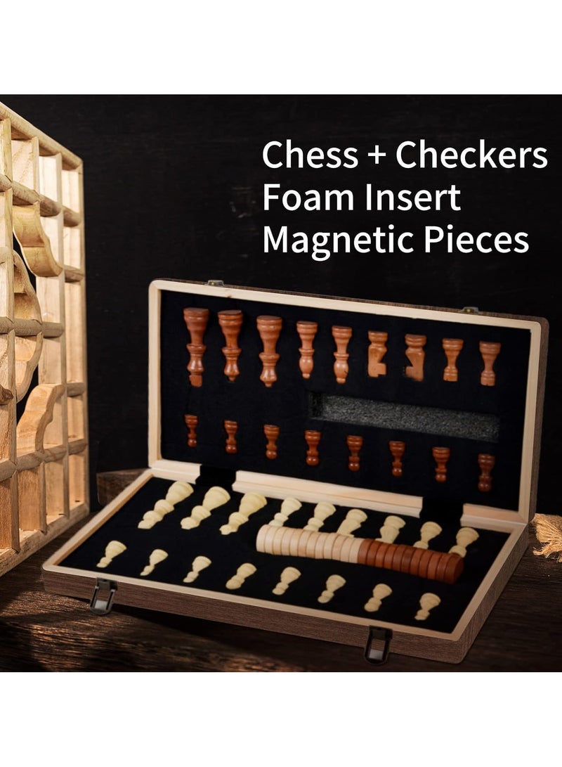 ANYOUI Chess Sets,15 Inch Magnetic Wooden Chess Set, Board Game for Adults and Kids, with 24 Checkers Pieces Extra & 2 Extra Queens,Portable Travel Chess Board Game Sets - Image 3