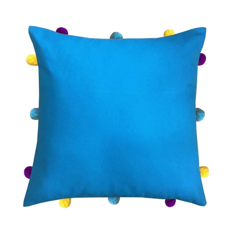 Lushomes Cushion Cover 12x12 Boho Cushion Covers Sofa Pillow Cover Cushion Covers with Tassels Cushion Cover with pom pom 12x12 Inches Set of 3 Blue - Image 2